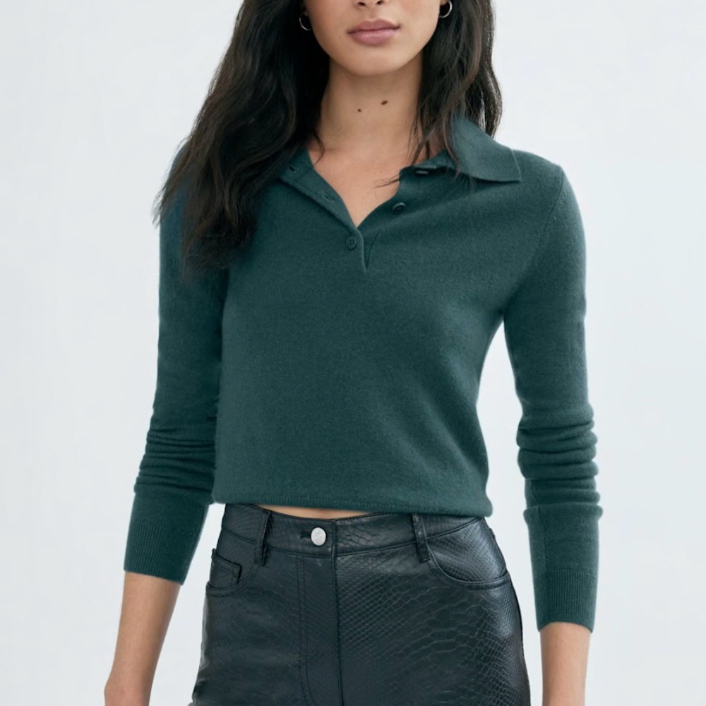 Wilfred Florence Litlelux 100% Cashmere Long Sleeve Polo Sweater Esmerald S sz